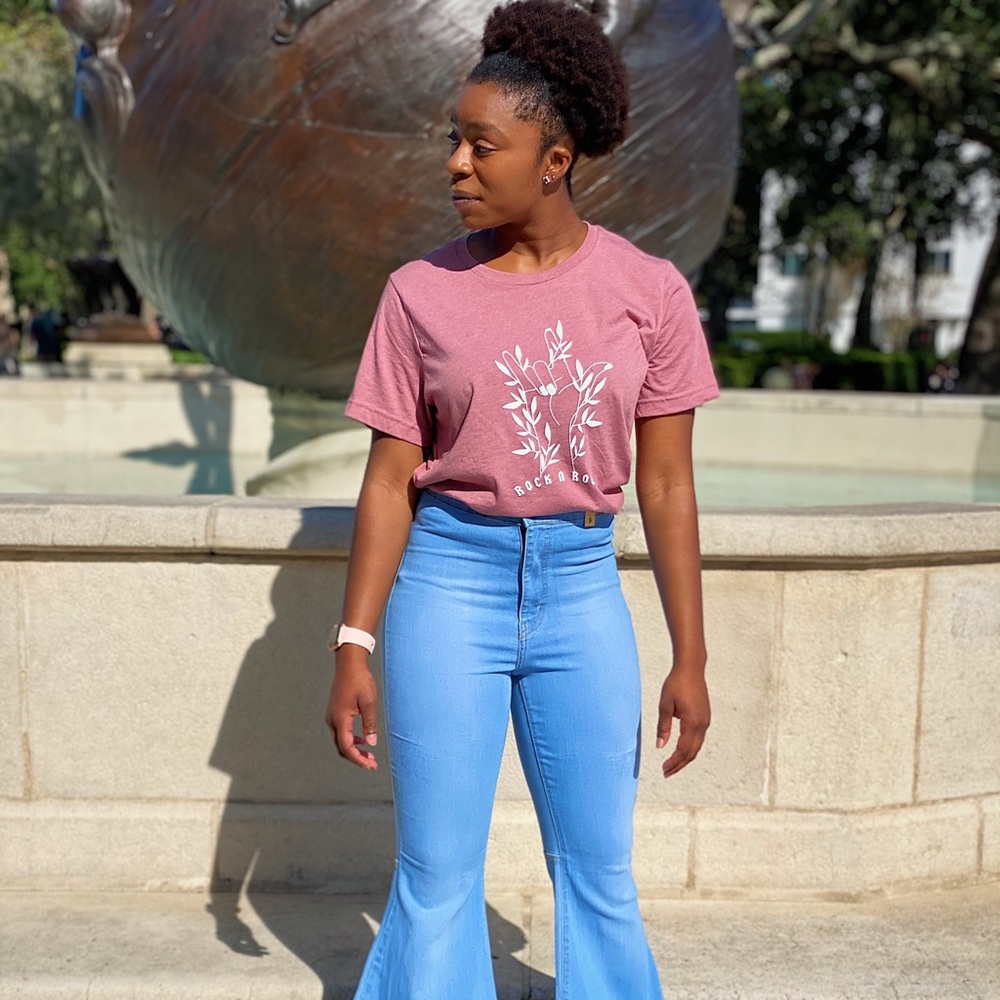 Flare or wide leg blue jeans